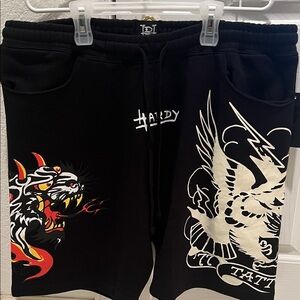 Ed Hardy Black Graphic Athletic Shorts